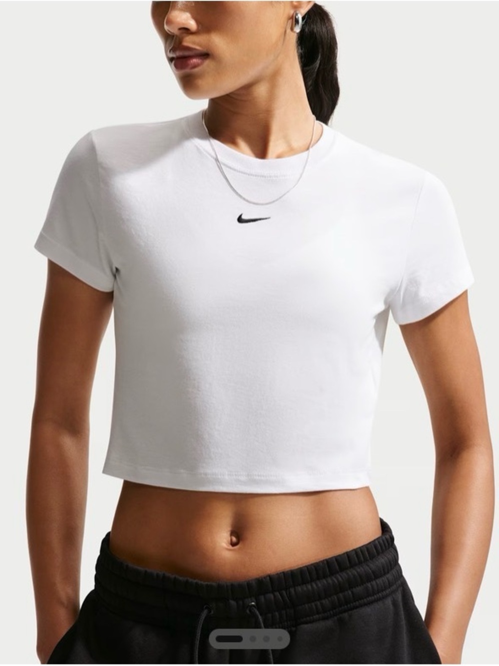 Nike Women’s White Cropped Crew Tee with Black Swoosh